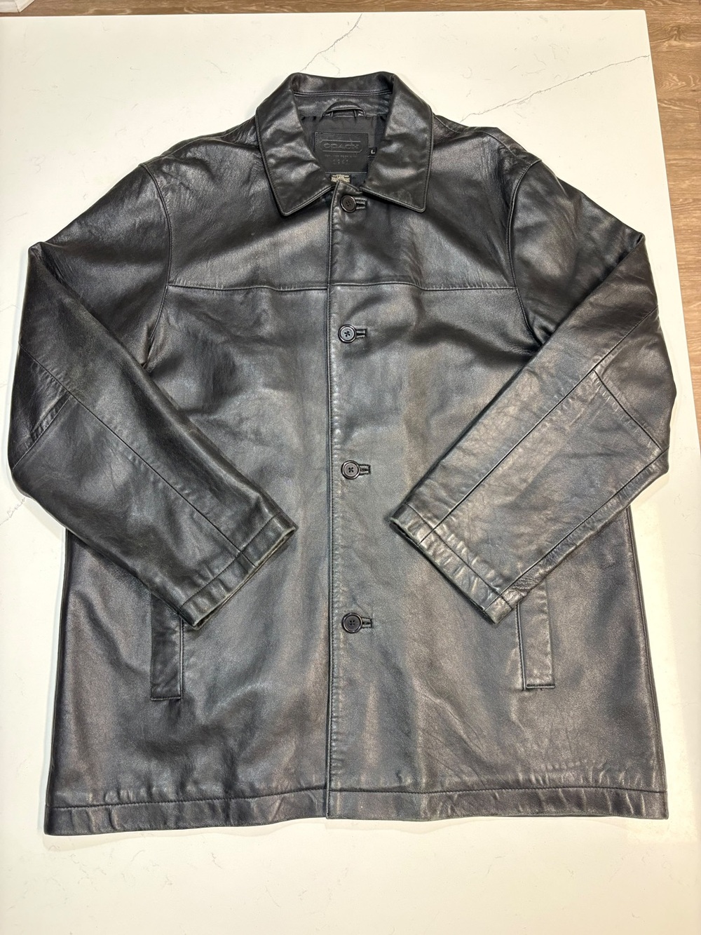 VTG Coach 1941 Men's Large Black Soft Lambs Leather Long Button Coat Jacket